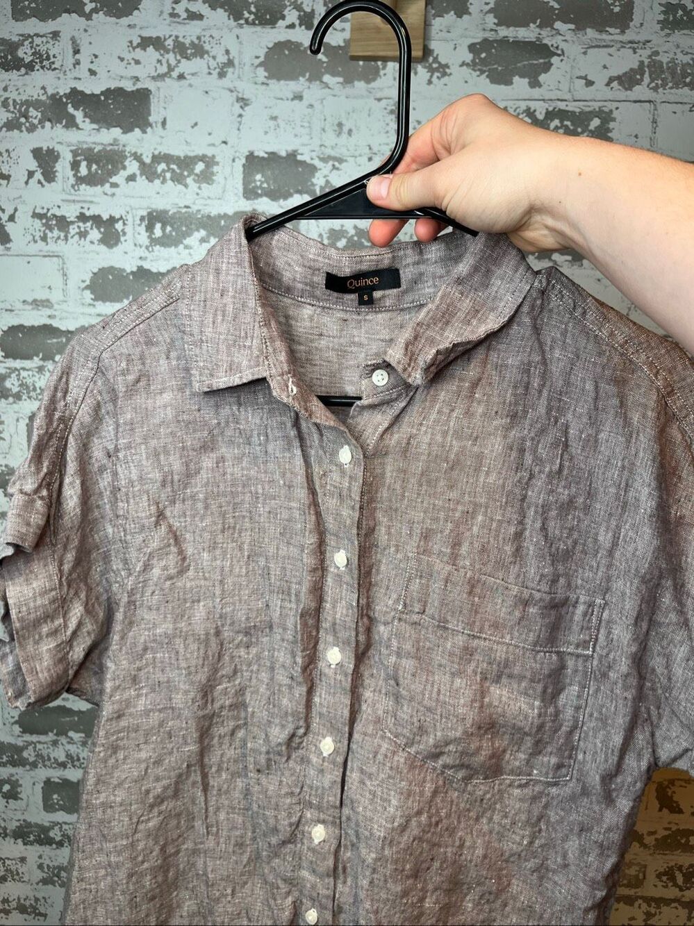 Quince | women brown linen button down blouse